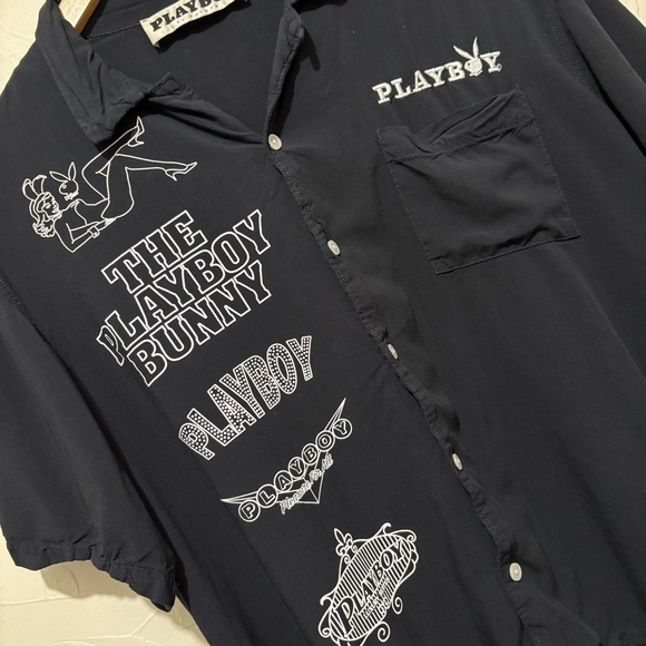 Playboy x Pacsun black button-up graphic print + embroidered shirt (medium) - Picture 3 of 5